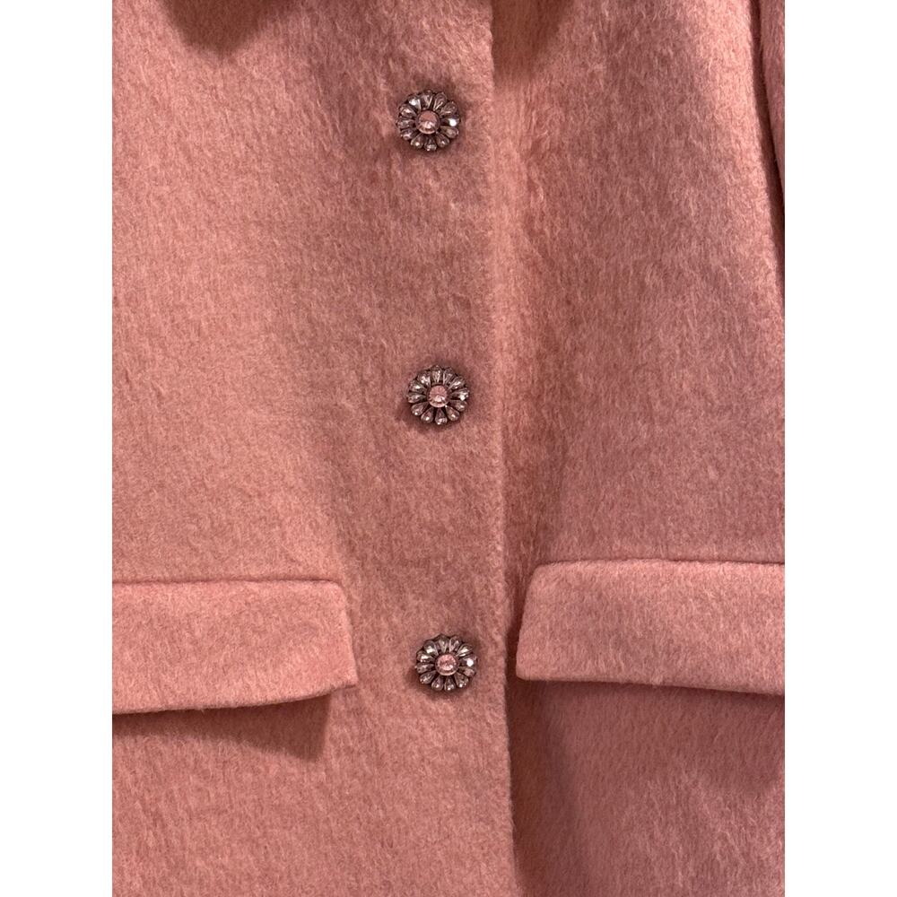 Kate Spade Faux Fur Tulip Pink Jewel Button Wool Coat Size 0 - Picture 3 of 8